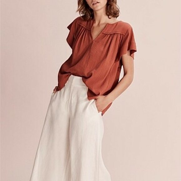 Country Road Tops - COUNTRY ROAD Crinkle Popover Crepe Cotton Rust Top Blouse